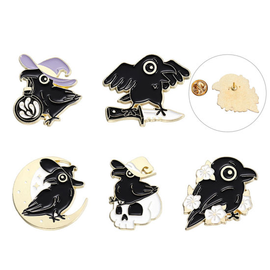 1 個 パンク ブローチ クロウ ハロウィン幽霊 金メッキ 黒 エナメル の画像