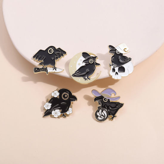 1 個 パンク ブローチ クロウ ハロウィン幽霊 金メッキ 黒 エナメル の画像
