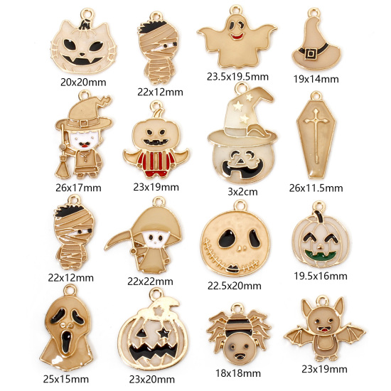 Imagen de 10 Unidades Zamak Halloween Colgantes Chapado en Oro Halloween Araña Halloween Murciélago Brillan en la oscuridad