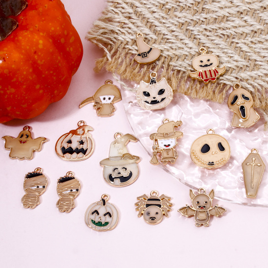 Imagen de 10 Unidades Zamak Halloween Colgantes Chapado en Oro Halloween Araña Halloween Murciélago Brillan en la oscuridad