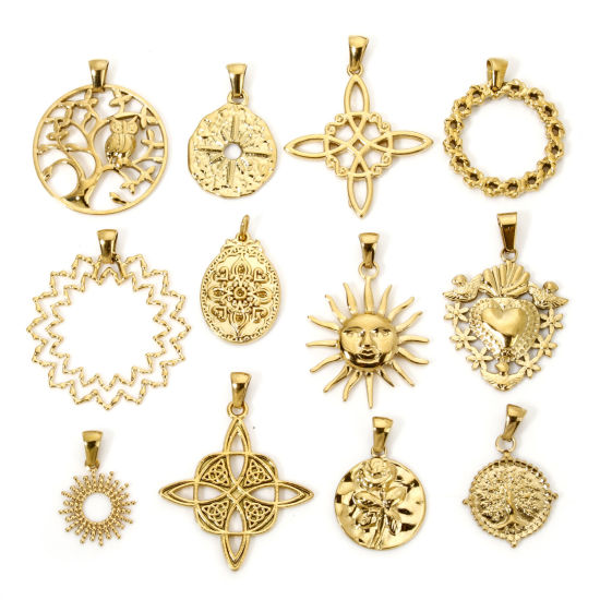 Image de 1 Pièce Pendentifs en 304 Acier Inoxydable Placage sous Vide Élégant Cœur Doré Fleurs Creux