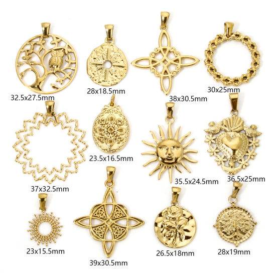 Image de 1 Pièce Pendentifs en 304 Acier Inoxydable Placage sous Vide Élégant Cœur Doré Fleurs Creux