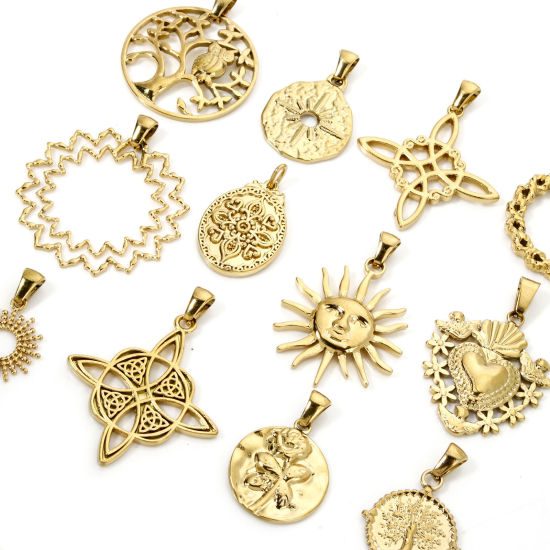 Image de 1 Pièce Pendentifs en 304 Acier Inoxydable Placage sous Vide Élégant Cœur Doré Fleurs Creux