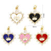 Picture of Eco-friendly Brass Valentine's Day Charms 18K Real Gold Plated Multicolor Heart Eye Enamel Clear Cubic Zirconia Clear Rhinestone 26mm x 18mm