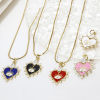 Picture of Eco-friendly Brass Valentine's Day Charms 18K Real Gold Plated Multicolor Heart Eye Enamel Clear Cubic Zirconia Clear Rhinestone 26mm x 18mm