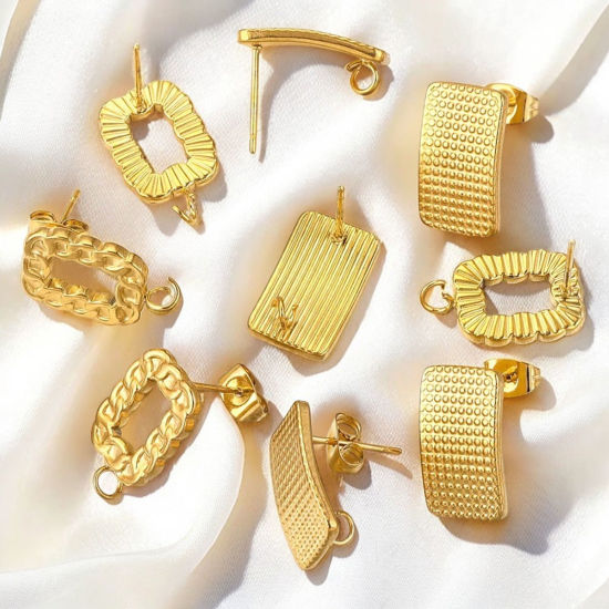 Picture of 304 Stainless Steel Ear Post Stud Earring With Loop Connector Accessories Rectangle