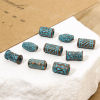 Picture of Zinc Based Alloy Spacer Beads For DIY Jewelry Making Antique Copper Blue Cylinder Spiral Patina Finish Verdigris Effect