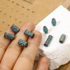 Picture of Zinc Based Alloy Spacer Beads For DIY Jewelry Making Antique Copper Blue Cylinder Spiral Patina Finish Verdigris Effect