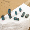 Picture of Zinc Based Alloy Spacer Beads For DIY Jewelry Making Antique Copper Blue Cylinder Spiral Patina Finish Verdigris Effect