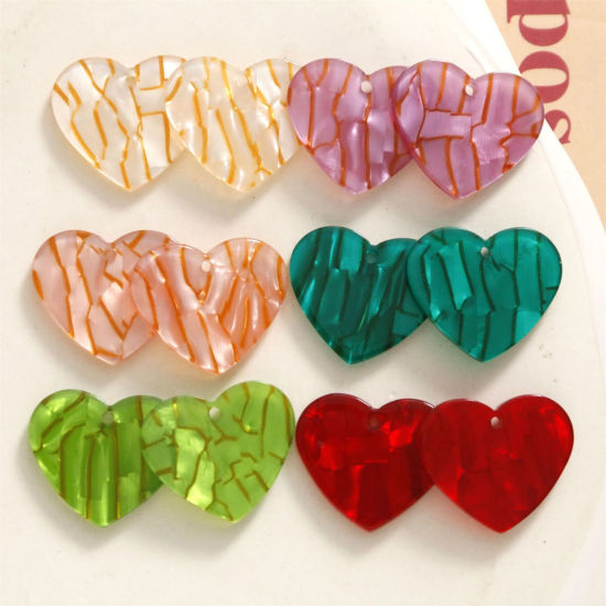 Image de 10 Pcs Breloques en Acrylique La Saint Valentin Cœur Multicolore 22mm x 19mm