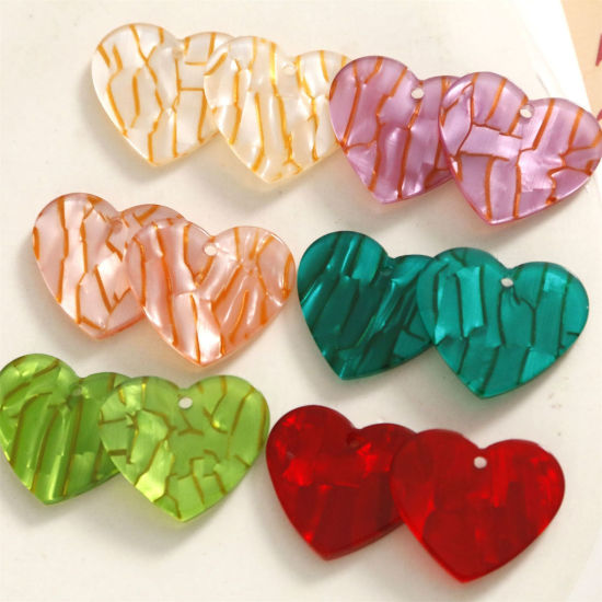 Image de 10 Pcs Breloques en Acrylique La Saint Valentin Cœur Multicolore 22mm x 19mm
