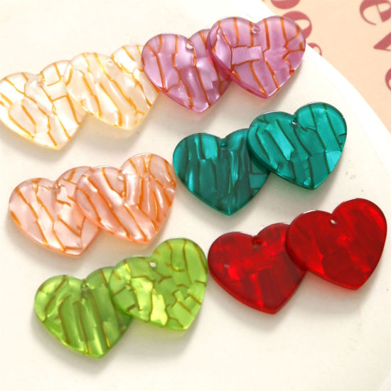Image de 10 Pcs Breloques en Acrylique La Saint Valentin Cœur Multicolore 22mm x 19mm