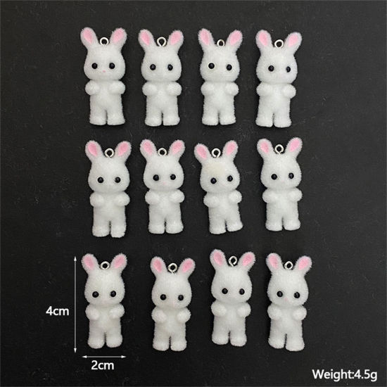 2 個 フロッキング 復活日 イースター ペンダント ウサギ シルバートーン 多色 4cm x 2cm、 の画像