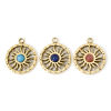 Picture of Eco-friendly Vacuum Plating 304 Stainless Steel Galaxy Charms 14K Real Gold Plated Round Disc Sun With Synthetic Gemstone Cabochons 15mm x 12mm