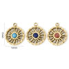 Picture of Eco-friendly Vacuum Plating 304 Stainless Steel Galaxy Charms 14K Real Gold Plated Round Disc Sun With Synthetic Gemstone Cabochons 15mm x 12mm