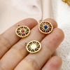 Picture of Eco-friendly Vacuum Plating 304 Stainless Steel Galaxy Charms 14K Real Gold Plated Round Disc Sun With Synthetic Gemstone Cabochons 15mm x 12mm