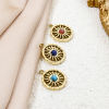 Picture of Eco-friendly Vacuum Plating 304 Stainless Steel Galaxy Charms 14K Real Gold Plated Round Disc Sun With Synthetic Gemstone Cabochons 15mm x 12mm