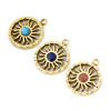 Picture of Eco-friendly Vacuum Plating 304 Stainless Steel Galaxy Charms 14K Real Gold Plated Round Disc Sun With Synthetic Gemstone Cabochons 15mm x 12mm