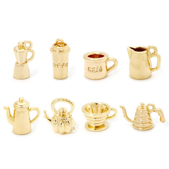 Immagine di 2 Pz Ottone Ciondoli Placcato Oro 18K Servizio da Tavola 3D