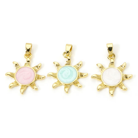 2 PCs Brass Galaxy Charm Pendant Real Gold Plated Pearlized Sun Enamel 25mm x 18mm