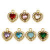 Picture of Eco-friendly Vacuum Plating 304 Stainless Steel Valentine's Day Charms Gold Plated Heart Multicolour Cubic Zirconia 13mm x 10mm