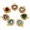 Picture of Eco-friendly Vacuum Plating 304 Stainless Steel Valentine's Day Charms Gold Plated Heart Multicolour Cubic Zirconia 13mm x 10mm