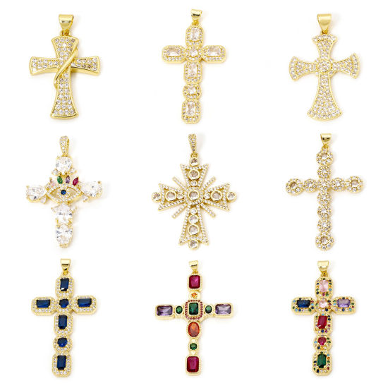 Image de 1 Pièce Pendentifs Religieux en Laiton Respectueux de la Nature Croix Plaqué Or Véritable 18K