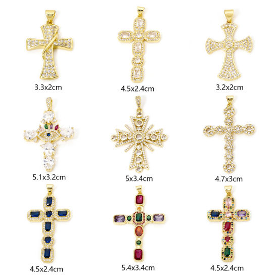 Image de 1 Pièce Pendentifs Religieux en Laiton Respectueux de la Nature Croix Plaqué Or Véritable 18K