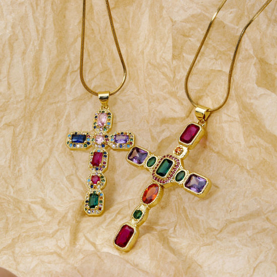 Image de 1 Pièce Pendentifs Religieux en Laiton Respectueux de la Nature Croix Plaqué Or Véritable 18K