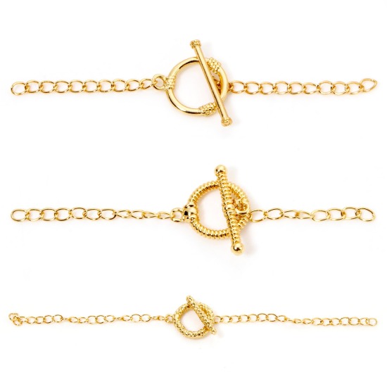 Image de 1 Kit Fermoir Toggle en Laiton Respectueux de la Nature Rond Plaqué Or Véritable 18K Avec Chaîne d'Extension
