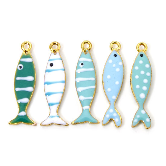 Picture of Zinc Based Alloy Enamelled Sequins Charms Gold Plated Multicolor Fish Animal Enamel