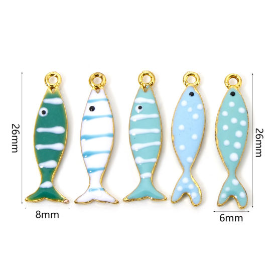 Picture of Zinc Based Alloy Enamelled Sequins Charms Gold Plated Multicolor Fish Animal Enamel