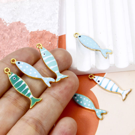 Picture of Zinc Based Alloy Enamelled Sequins Charms Gold Plated Multicolor Fish Animal Enamel