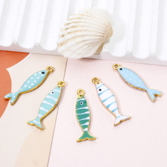 Picture of Zinc Based Alloy Enamelled Sequins Charms Gold Plated Multicolor Fish Animal Enamel