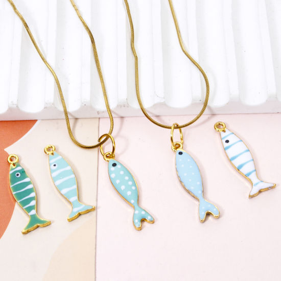 Picture of Zinc Based Alloy Enamelled Sequins Charms Gold Plated Multicolor Fish Animal Enamel