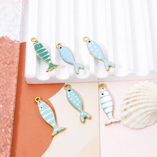 Picture of Zinc Based Alloy Enamelled Sequins Charms Gold Plated Multicolor Fish Animal Enamel