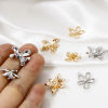 Picture of Eco-friendly Brass Charms Real Gold Plated Flower Hollow Clear Cubic Zirconia