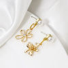 Picture of Eco-friendly Brass Charms Real Gold Plated Flower Hollow Clear Cubic Zirconia