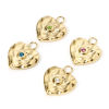 Picture of Eco-friendly Vacuum Plating 304 Stainless Steel Valentine's Day Charms 14K Real Gold Plated Heart Hammered Multicolor Rhinestone 16.5mm x 14mm