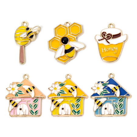 Zinc Based Alloy Insect Charms Gold Plated Multicolor House Bee Enamel