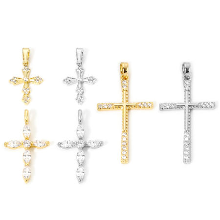 Brass Religious Charms Multicolor Cross Clear Cubic Zirconia