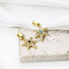 Picture of 2 PCs Brass Galaxy Charm Pendant Real Gold Plated Star Micro Pave Clear Cubic Zirconia 20mm x 11mm