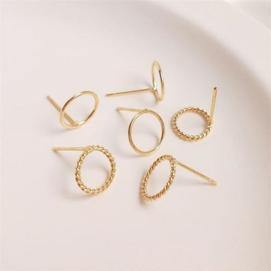 Picture of Eco-friendly Brass Ear Post Stud Earrings 14K Real Gold Plated Circle Ring 10mm Dia.