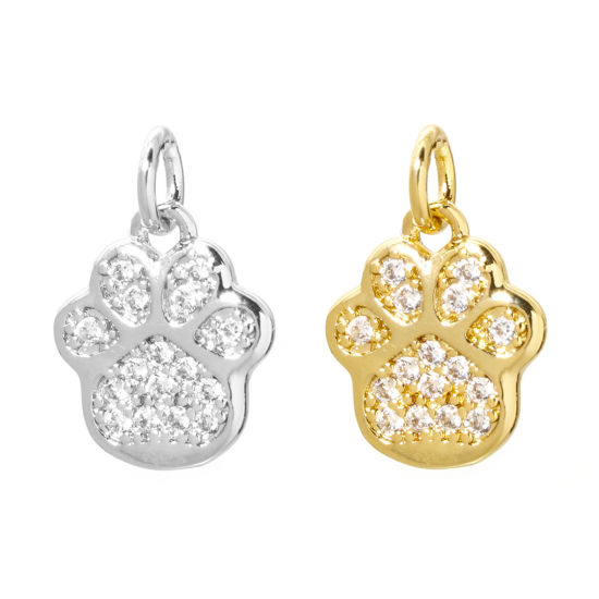 Picture of Brass Pet Memorial Charms Multicolor Dog Paw Claw Micro Pave Clear Cubic Zirconia 16mm x 11mm