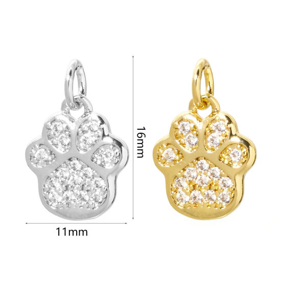 Picture of Brass Pet Memorial Charms Multicolor Dog Paw Claw Micro Pave Clear Cubic Zirconia 16mm x 11mm