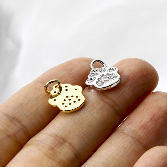 Picture of Brass Pet Memorial Charms Multicolor Dog Paw Claw Micro Pave Clear Cubic Zirconia 16mm x 11mm