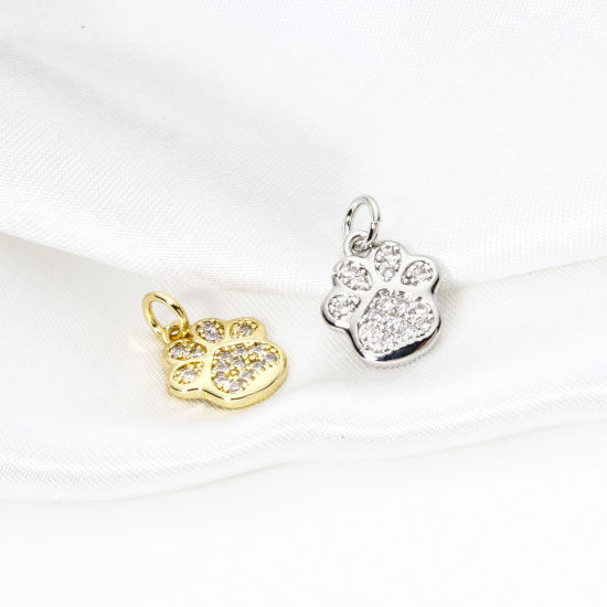 Picture of Brass Pet Memorial Charms Multicolor Dog Paw Claw Micro Pave Clear Cubic Zirconia 16mm x 11mm