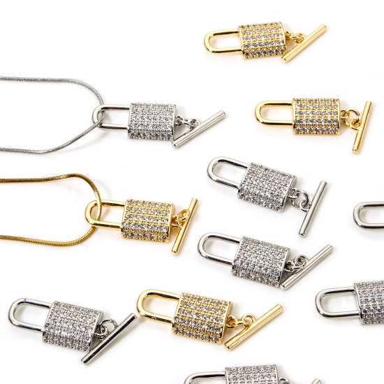 Image de 1 Kit Fermoir Toggle en Laiton Serrure Multicolore Micro Pave à Zircone Cubique Clair