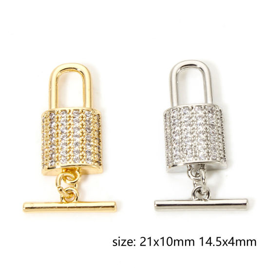 Image de 1 Kit Fermoir Toggle en Laiton Serrure Multicolore Micro Pave à Zircone Cubique Clair