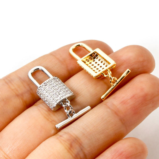 Image de 1 Kit Fermoir Toggle en Laiton Serrure Multicolore Micro Pave à Zircone Cubique Clair